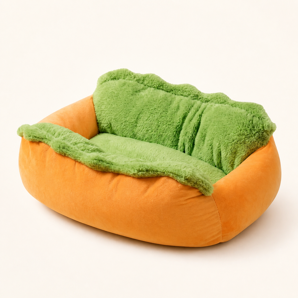 Panier hot-dog pour chien Sossiss vu de trois quarts sur fond neutre